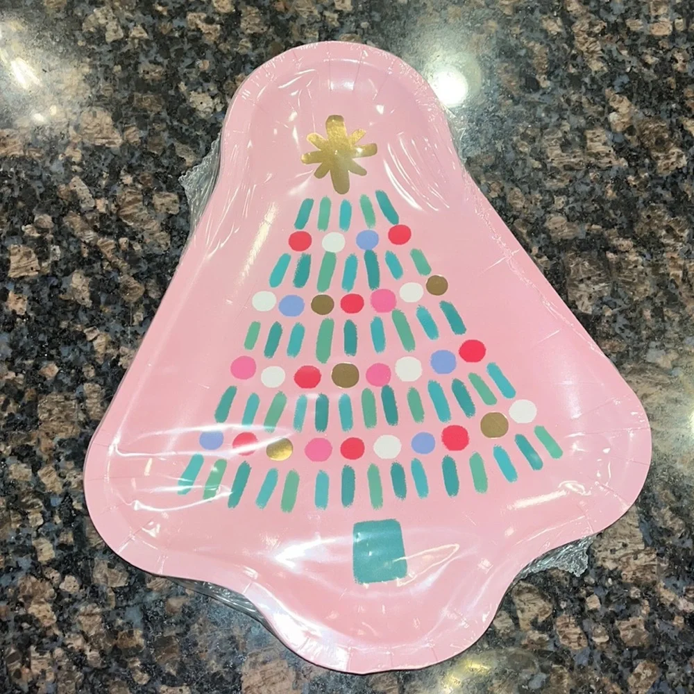 Pink Christmas Tree Plates and Napkins